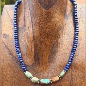 Sterling Silver Blue Lapis Turquoise Nuggets Bead Necklace 18 inch Gift
